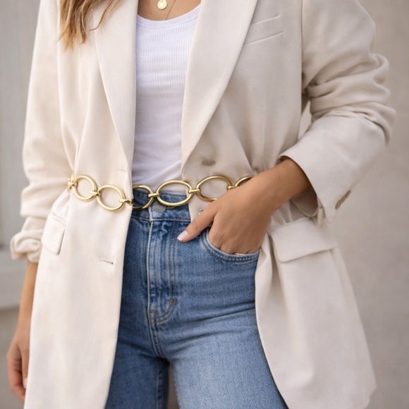 J.Crew Y2K NEW Gold Oval Link Chain Belt Adjustable Statement Chic minimalist - Picture 7 of 7